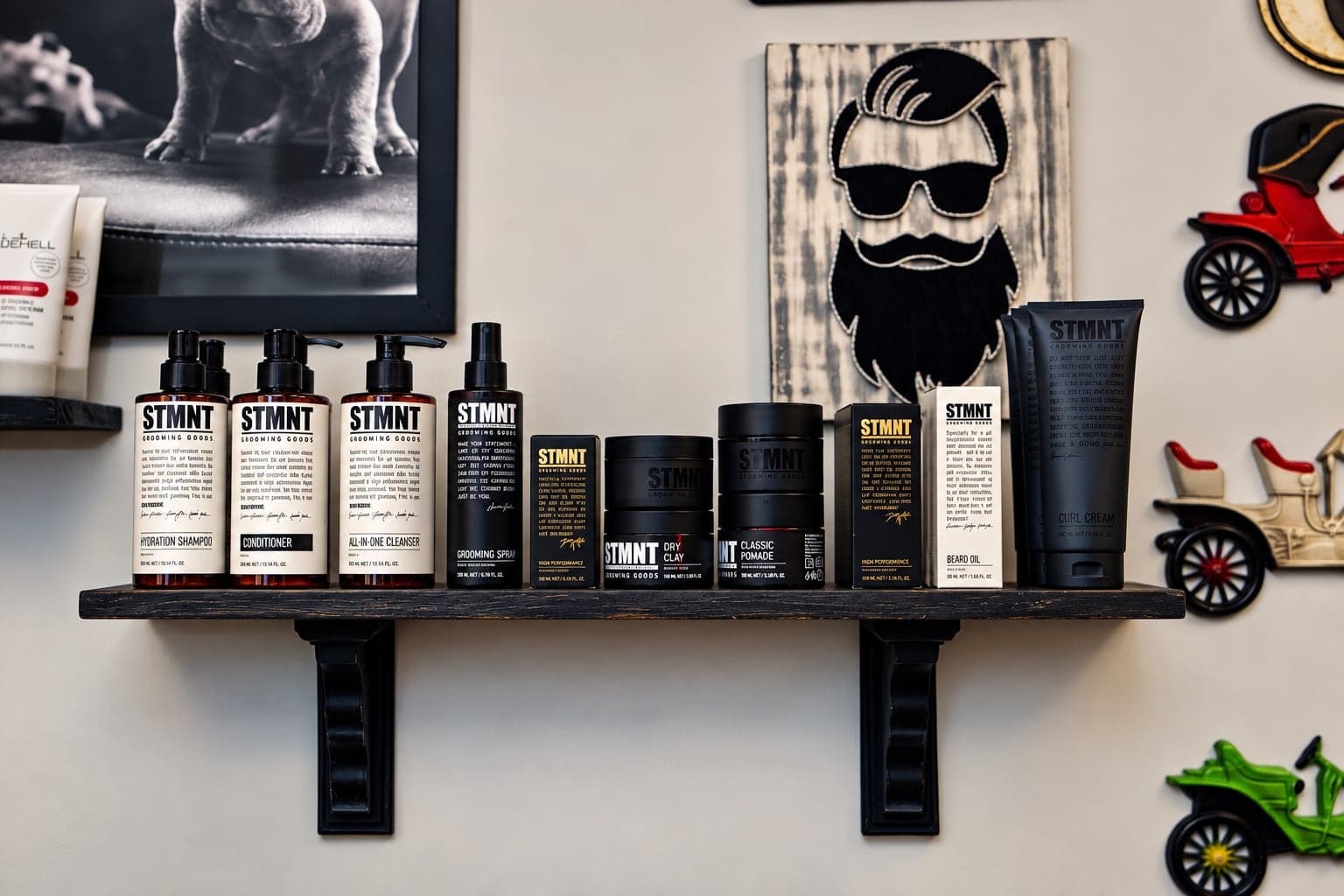 Shelf of grooming products in the shop